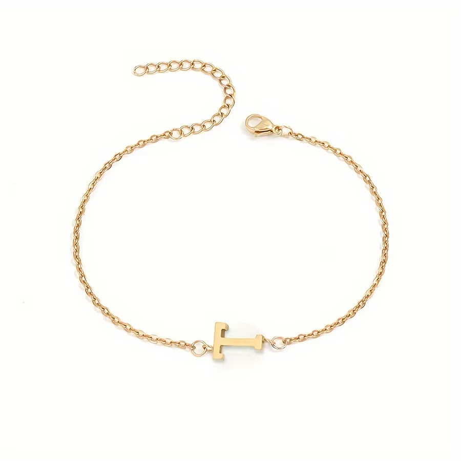 Chic 1Pc Letter Shape Beads Thin Chain Bracelet - Elegant Minimalist Hand Chain for Women
