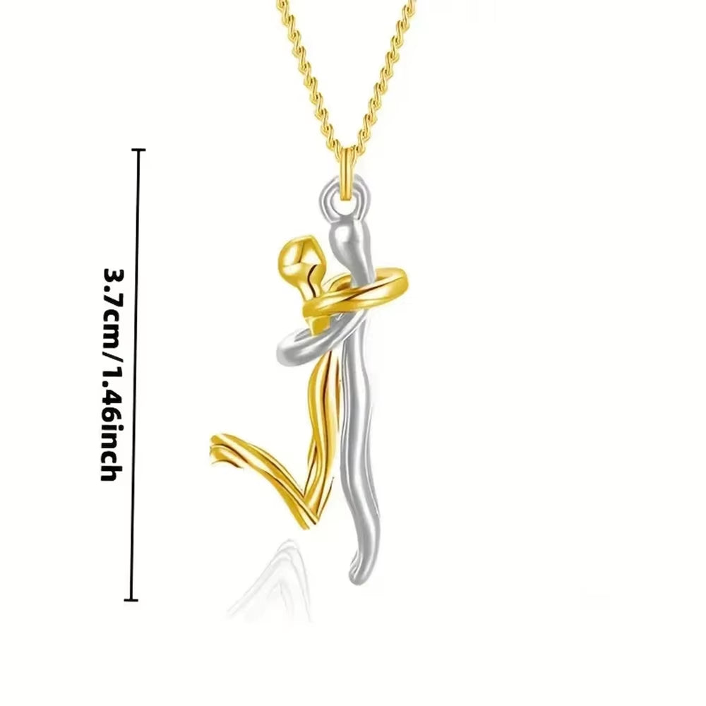 Chic Black Hug Pendant Necklace for Couples - Elegant Love Symbol, Perfect for Party & Daily Wear