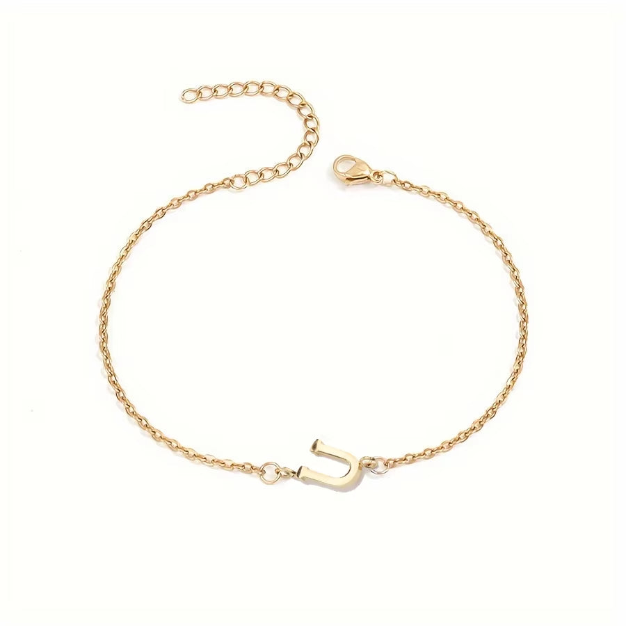 Chic 1Pc Letter Shape Beads Thin Chain Bracelet - Elegant Minimalist Hand Chain for Women