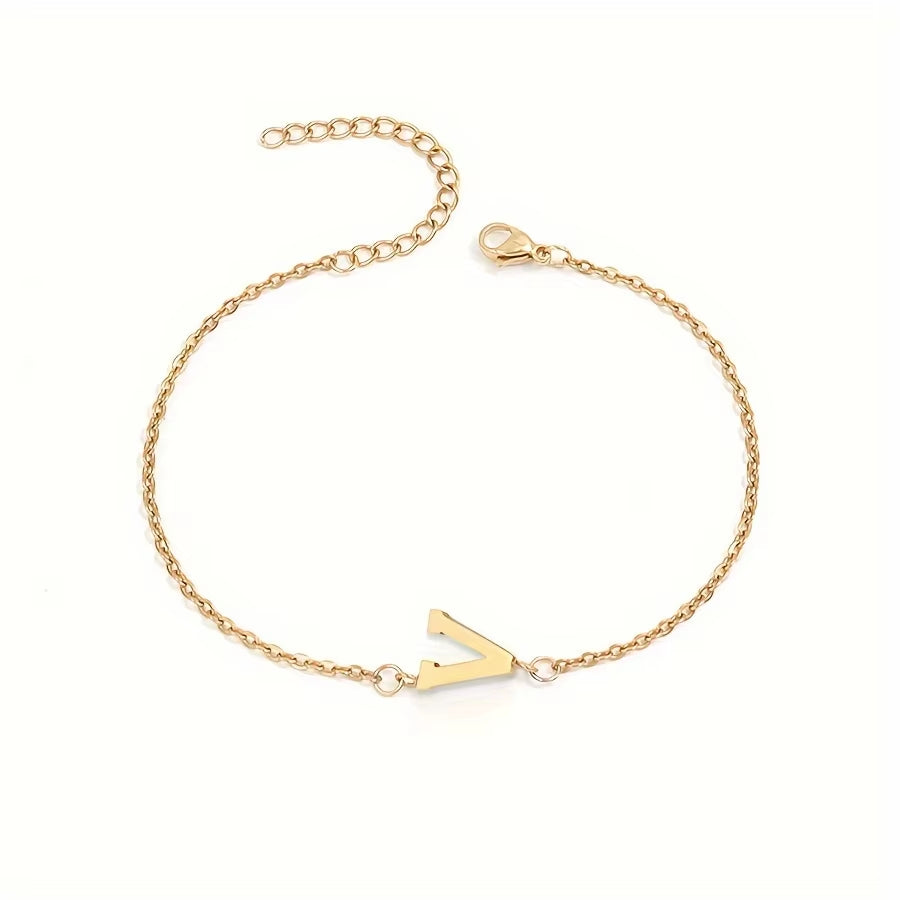 Chic 1Pc Letter Shape Beads Thin Chain Bracelet - Elegant Minimalist Hand Chain for Women