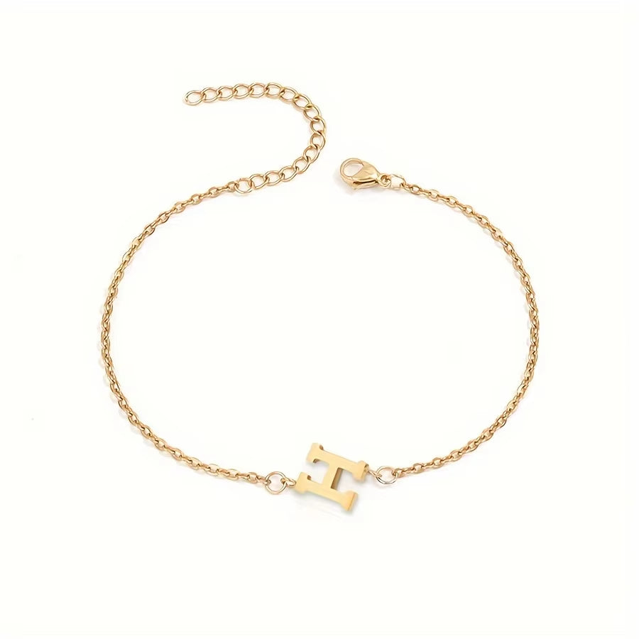 Chic 1Pc Letter Shape Beads Thin Chain Bracelet - Elegant Minimalist Hand Chain for Women