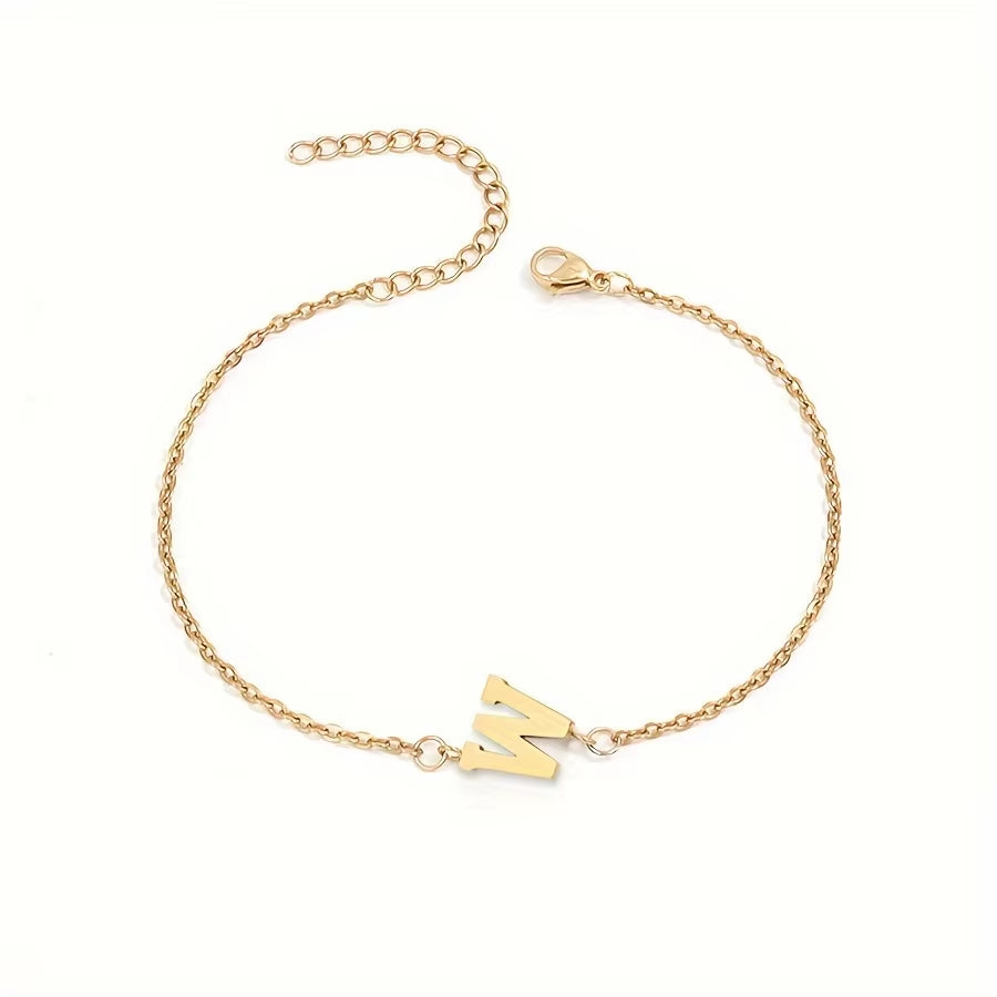 Chic 1Pc Letter Shape Beads Thin Chain Bracelet - Elegant Minimalist Hand Chain for Women