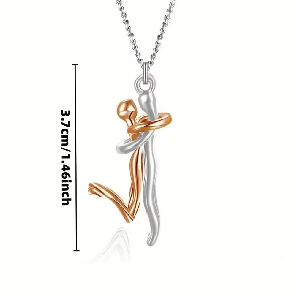 Chic Black Hug Pendant Necklace for Couples - Elegant Love Symbol, Perfect for Party & Daily Wear