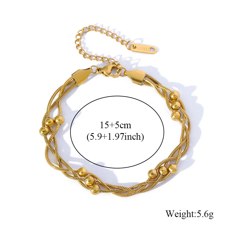 Exquisite 316L Stainless Steel Golden Beads Wound Chain Bracelet for Women - Trendy Charm Jewelry Perfect for Any Occasion