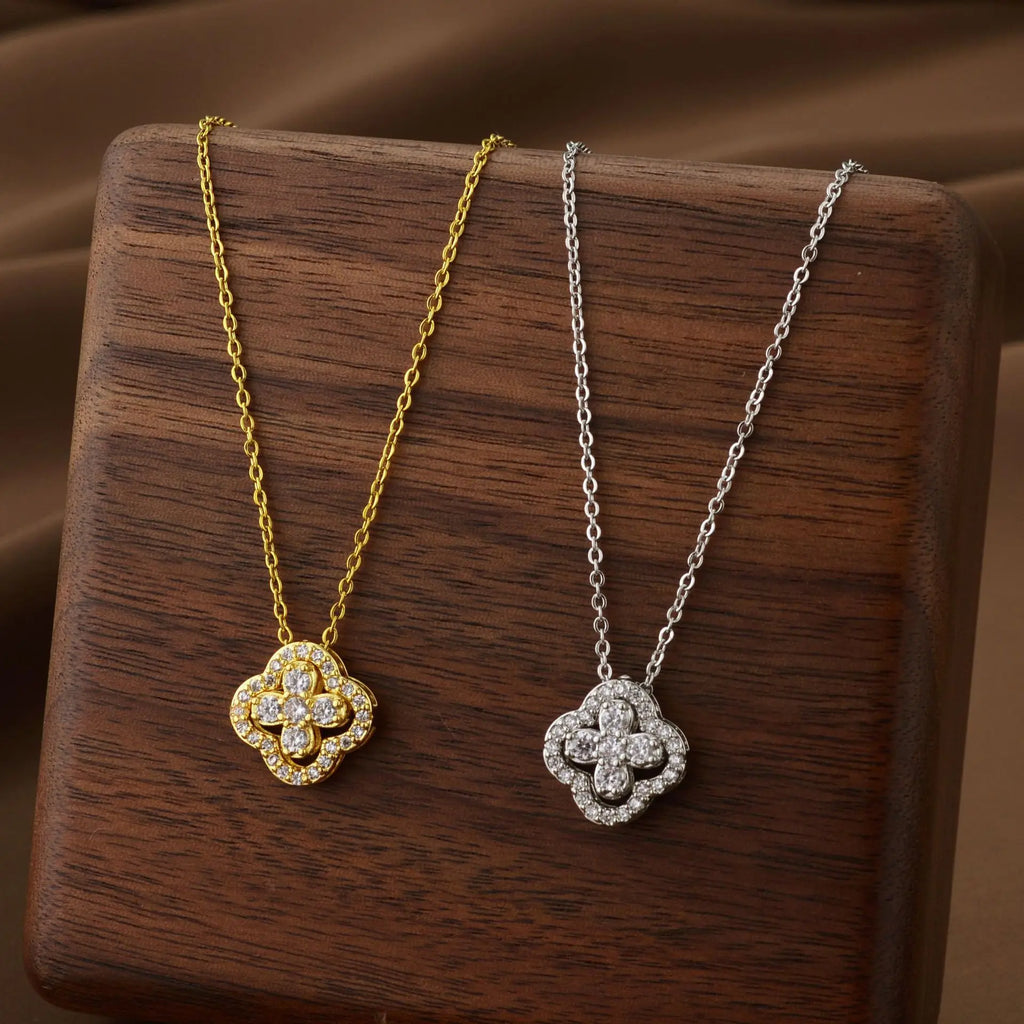 Elevate Your Style with the Classic Titanium Steel Lucky Clover Flower Pendant Necklace - Exquisite Luxury for Every Occasion
