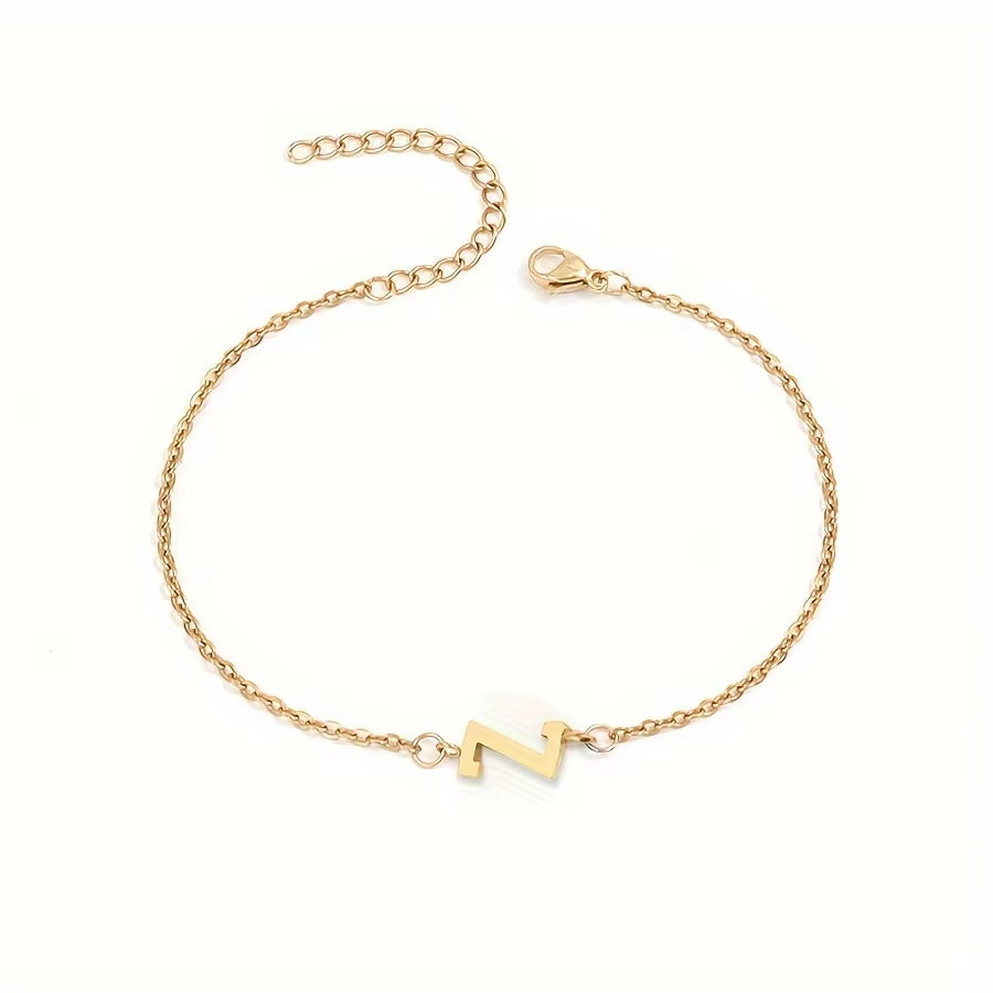 Chic 1Pc Letter Shape Beads Thin Chain Bracelet - Elegant Minimalist Hand Chain for Women