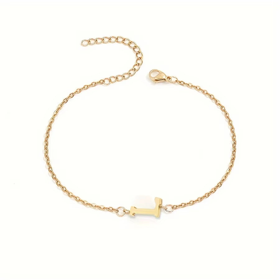 Chic 1Pc Letter Shape Beads Thin Chain Bracelet - Elegant Minimalist Hand Chain for Women
