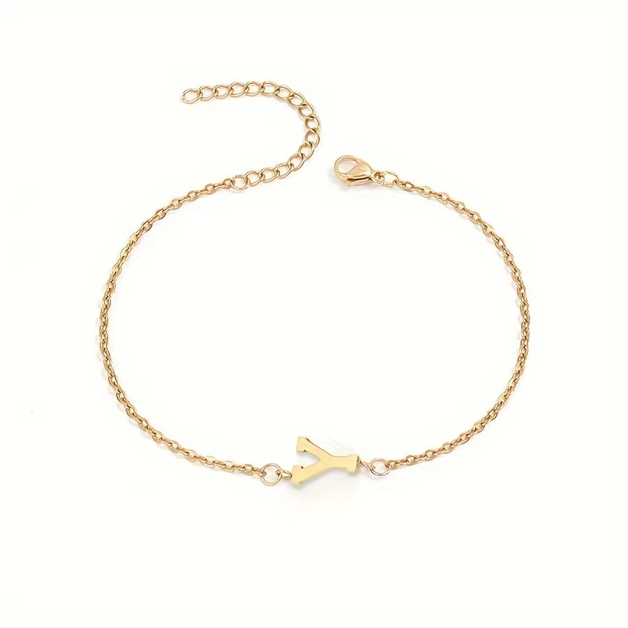 Chic 1Pc Letter Shape Beads Thin Chain Bracelet - Elegant Minimalist Hand Chain for Women