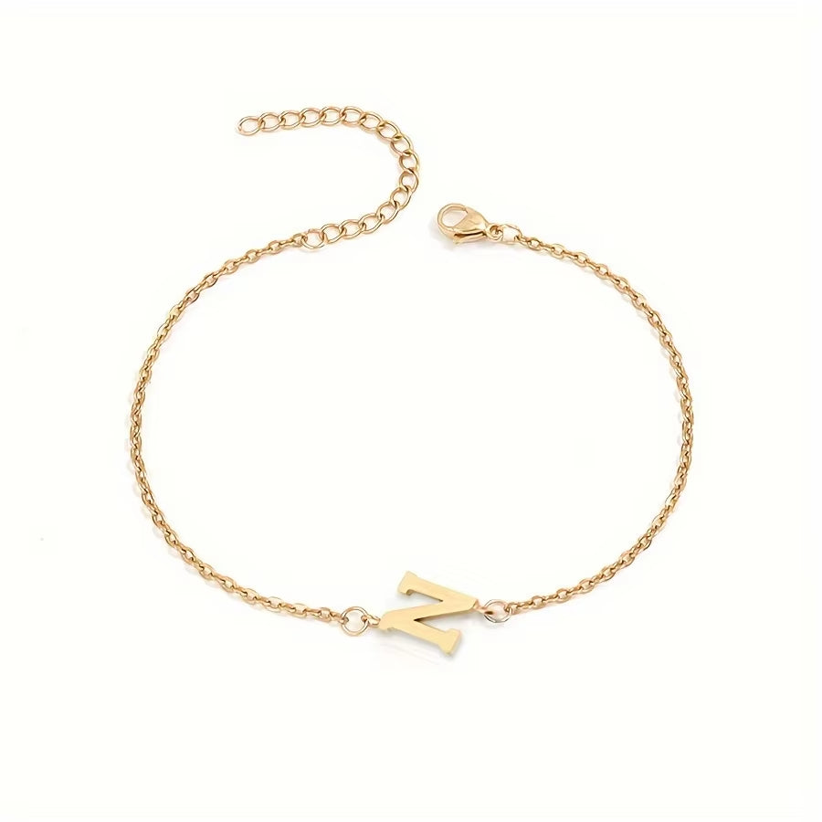 Chic 1Pc Letter Shape Beads Thin Chain Bracelet - Elegant Minimalist Hand Chain for Women