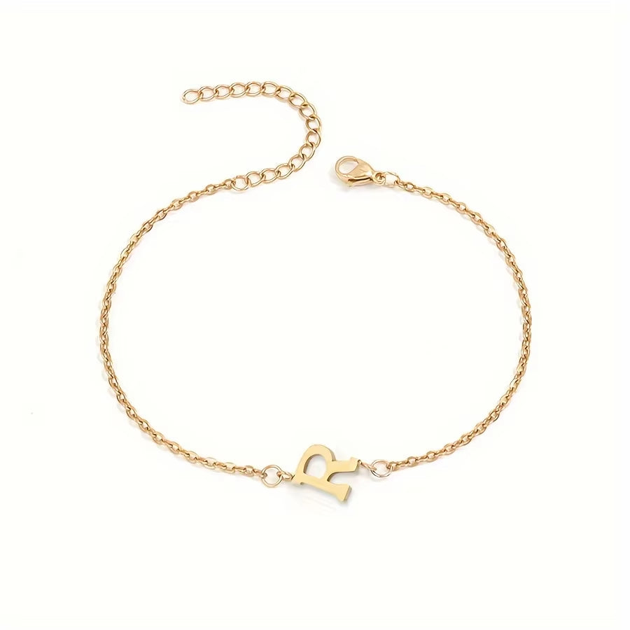 Chic 1Pc Letter Shape Beads Thin Chain Bracelet - Elegant Minimalist Hand Chain for Women