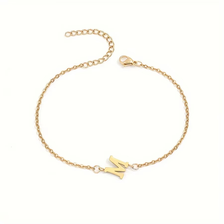 Chic 1Pc Letter Shape Beads Thin Chain Bracelet - Elegant Minimalist Hand Chain for Women