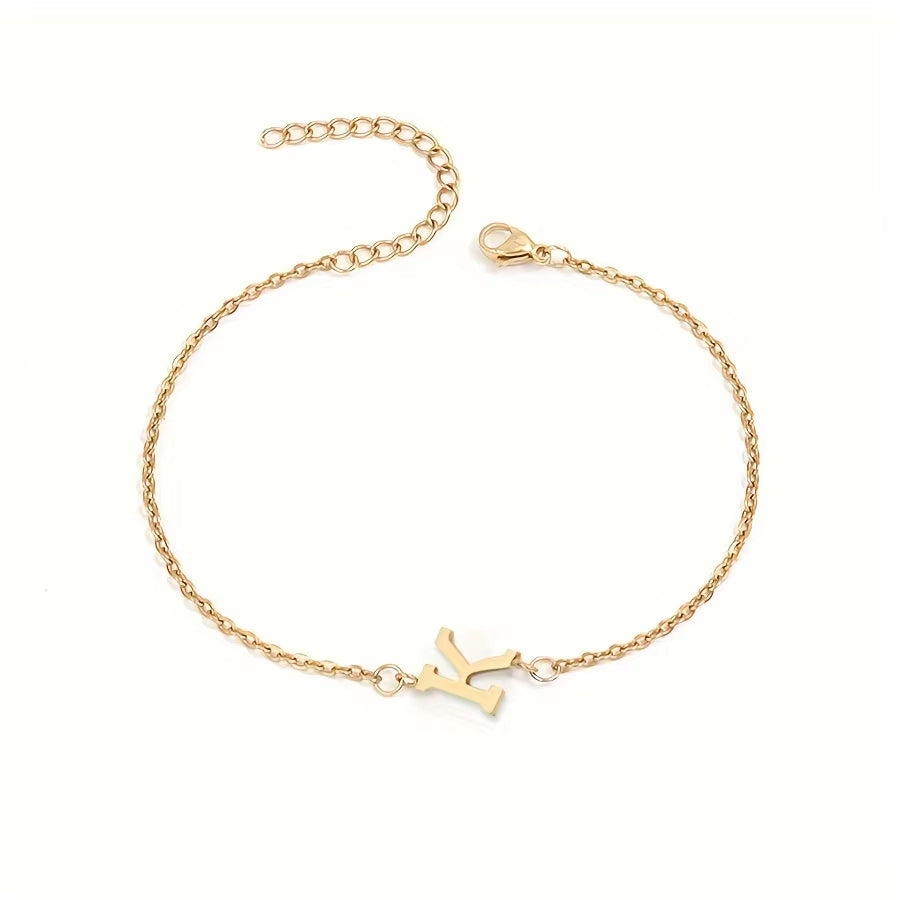 Chic 1Pc Letter Shape Beads Thin Chain Bracelet - Elegant Minimalist Hand Chain for Women